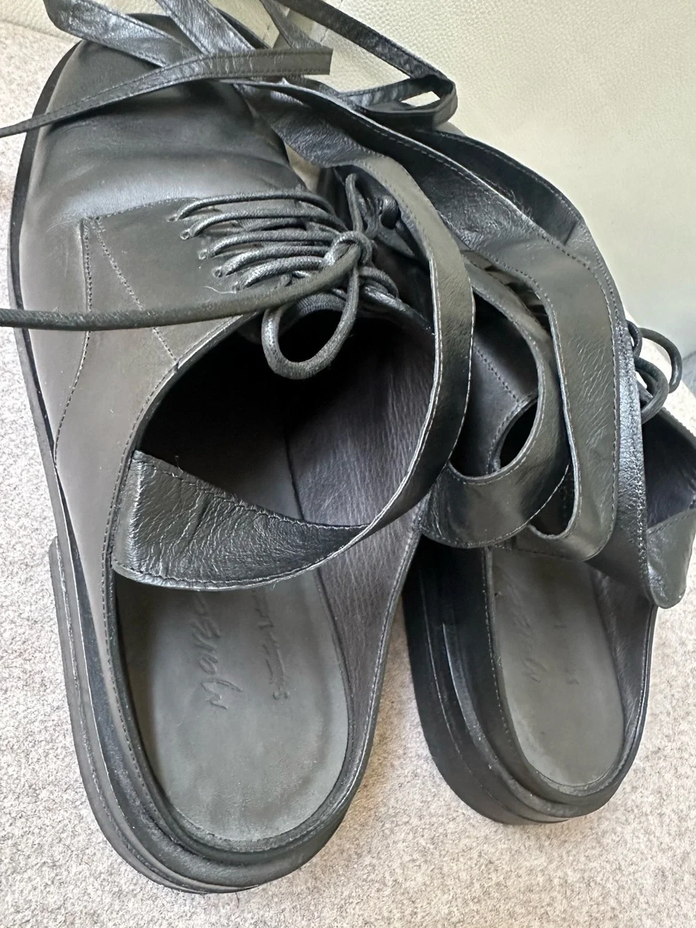 MARSELL rare limited edition black leather oxford/derby mules with ankle ties